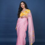 Pink n yellow Saree